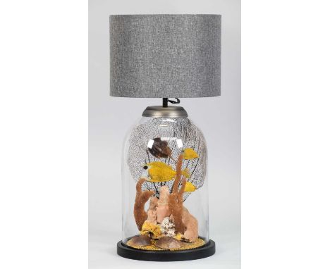 Taxidermy: A Glass Jar Tropical Fish Lamp, modern, of cylindrical form, containing a variety of colourful preserved tropical 