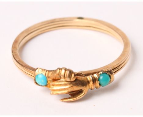 A Turkish 14ct gold and turquoise set "love" ring