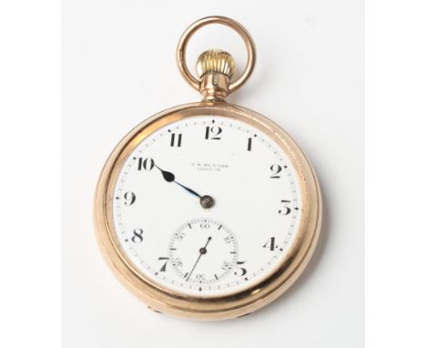 A J W Benson 9ct gold cased open face pocket watch with white enamel dial and subsidiary seconds dial