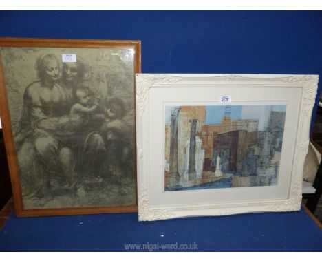 A Blake, F. Donald Architectural print, along with a religious print.