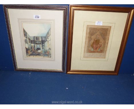 A framed and mounted Book plate titled 'An Anglo-Saxon Lady of The 18th Century in Full Dress, along with a framed and mounte