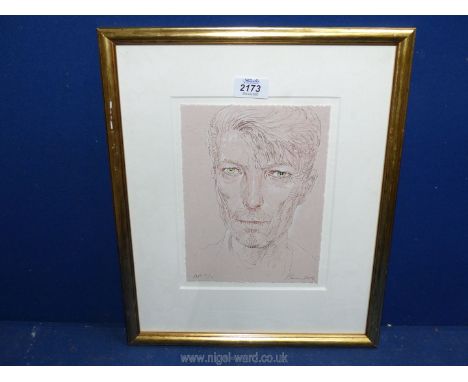 A framed and mounted limited edition Print titled "The Man Who Fell to Earth" (David Bowie) by Peter Howson (drawing 4) print