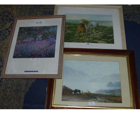 Three framed Prints including 'Mother and Son' by H.W.B. Davis, Sheepdog print by Coulson Art and a Monet print.