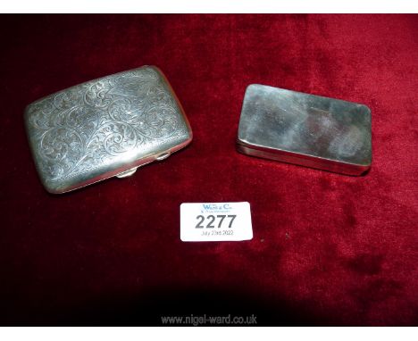 A Silver cigarette case with engraved decoration, Birmingham 1923, maker J&amp;G Ltd. (Joseph Gloster) and a plain silver snu