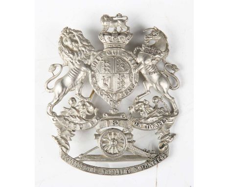 A Victorian 1st Forfarshire Artillery Volunteers white metal helmet plate badge.