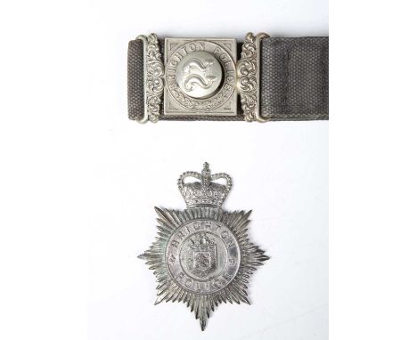 A rare late 19th/early 20th century Brighton Police waistbelt and nickel metal buckle, the buckle and receiver detailed 'Brig