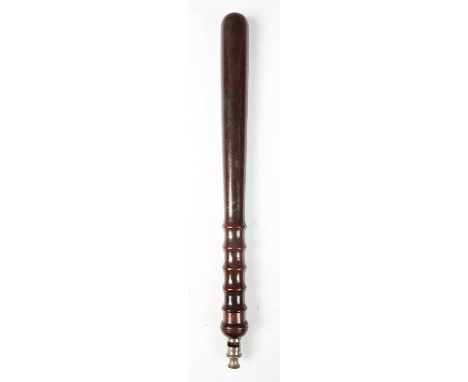 A rare 19th century patent hardwood police officer's truncheon by A.C. Riome, with typical tapered body with stamped patent d