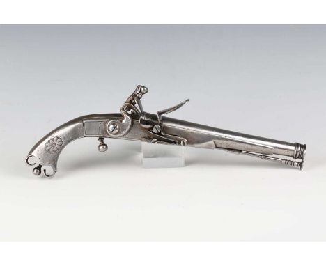 A fine and rare 18th century Royal Highland Regiment all-steel flintlock pistol by Isaac Bissell, circa 1760, with turned rou