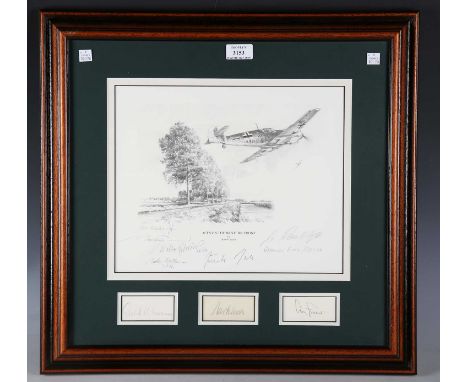 After Robert Taylor - 'Aces on the Western Front': Messerschmitt Me 109 flying low over trees and a river, monochrome print, 