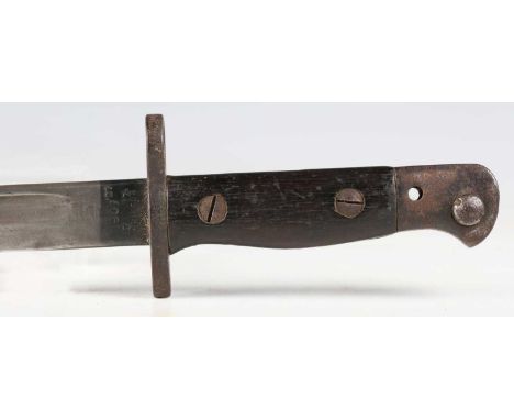 A First World War period 1907 pattern bayonet by Wilkinson, with straight single-edged fullered blade, blade length 43.5cm, a