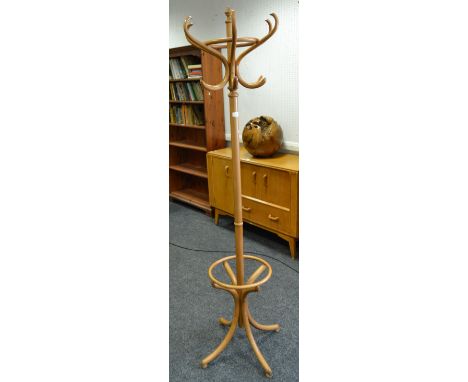 A light bentwood coat and  hat stand