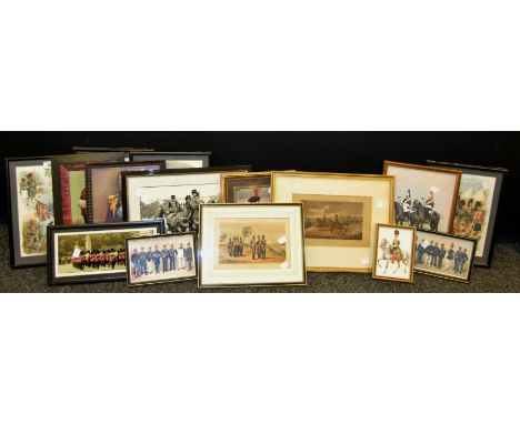 Pictures and prints - a hand coloured lithograph by Rudolph Ackermann 'The Relief', another 'Skirmishing'; Trooping the Colou