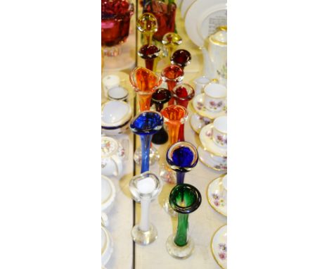 Art Glass - Swedish ruby glass specimen vase, the clear base wih bubble inclusions;  others, various colours