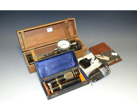 Scientific Instruments - an Ultra- Lomara cased microscope; The Welding Institute Cambridge, weld guage, cased; W.H Mawes and