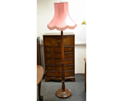 An early 20th century mahogany standard lamp, carved acanthus leaves column, c.1920