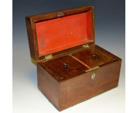 A Victorian rosewood tea caddy, hinged cover enclosing a pair of lidded compartments, c.1850