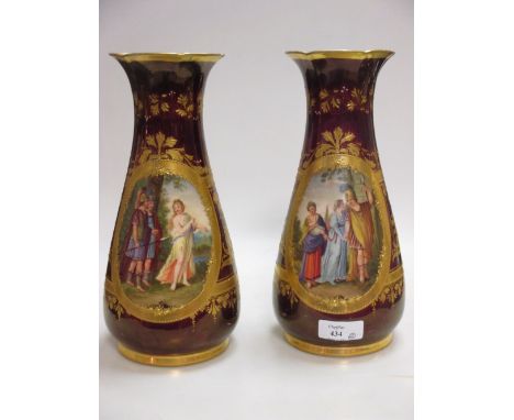 A pair of hand painted Dresden vases by R Wehsener  