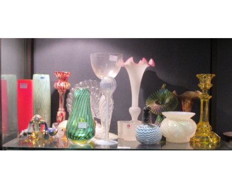 Art glass including a Toikka bird, etc (a shelf)  