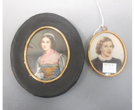 SM, a 20th century portrait miniature of a lady together with a miniature of a Victorian beauty (2)