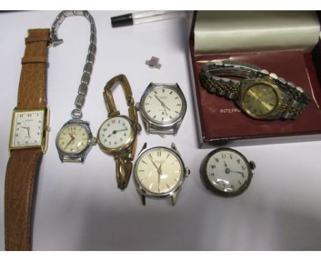 An Edwardian gold cased ladys wristwatch, a modern ladys Rotary wristwatch, cased and five various other watches  