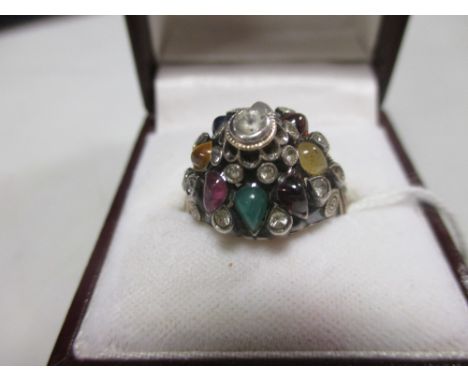 A Thai multi gem set 'Princess' ring, cased  