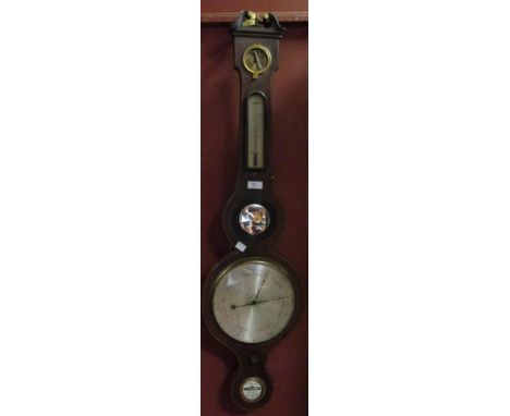 A George IV mahogany cased barometer by G Moretti, Bath,  with dry damp and level dials 97cm (38in)  
