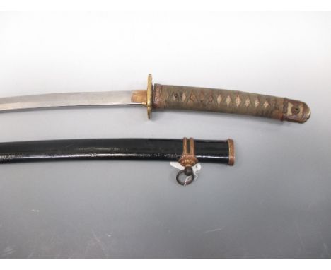 A Chinese sword in Japanese black lacquer scabbard, 99cm long overall  