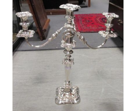 An electroplate three light candelabrum  