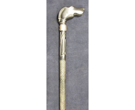 A dog's head ebony walking cane, a West German army knife, and a wooden box (3)  