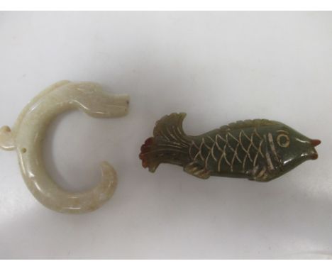 A jade fish and another Chinese carving  