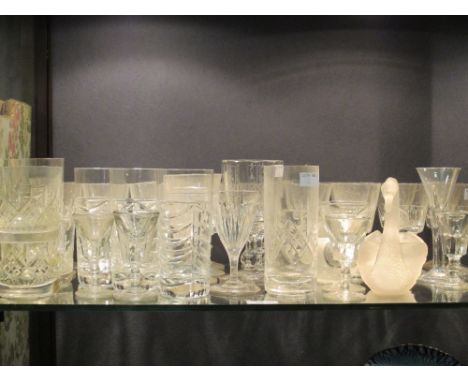 Eighteen Victorian stem glasses, and various other glassware (a shelf)  