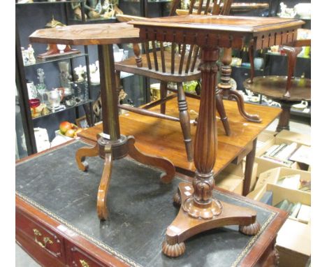 A William IV mahogany tripod table and another brass bound Regency example (2)  