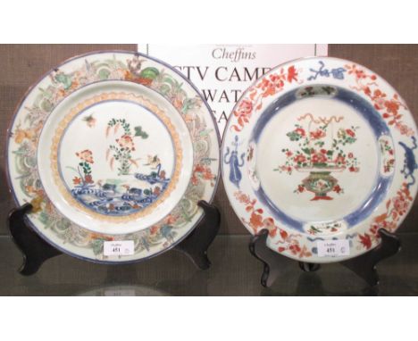 Two famille verte plates, period of Kangxi, the larger painted with ducks swimming amongst lotus, the Daoist immortals on the