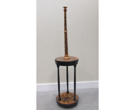 Boxwood and ebonised lamp standard with penwork decoration  