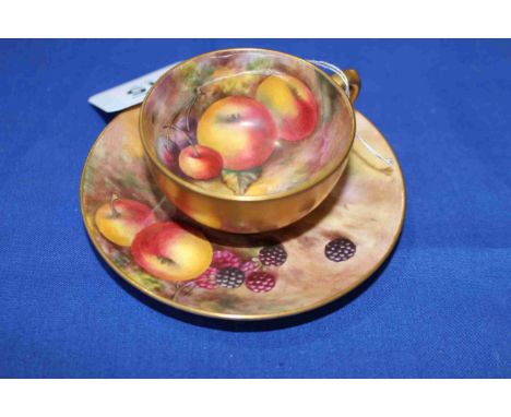 Royal Worcester fruit painted cabinet cup and saucer, signed E. Townsend, date code for 1921.