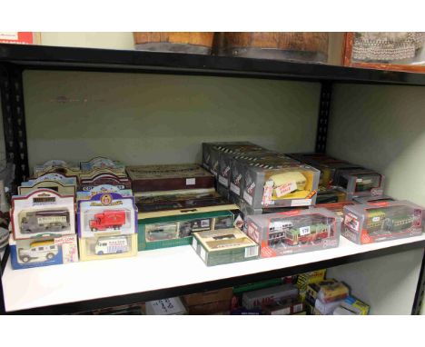 Shelf collection of boxed Diecast toy cars including Corgi, Days Gone, Lledo, Bryant &amp; May's Special Limited Edition, Ori