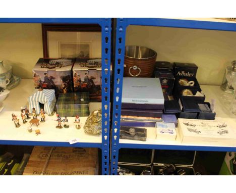 Wedgwood and Royal Worcester plates, Aynsley, Dartington Crystal, Jubilee cups, ice bucket, lead military toy figures, Diecas