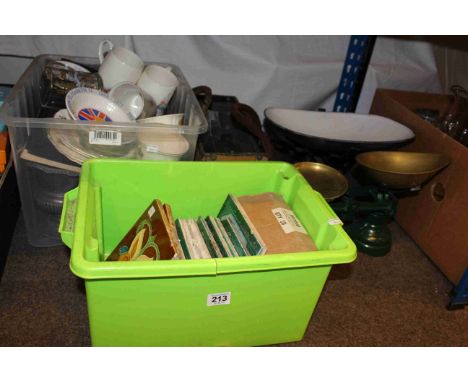 Vintage wall tiles, scales with weights, pewter, Coronation ware.