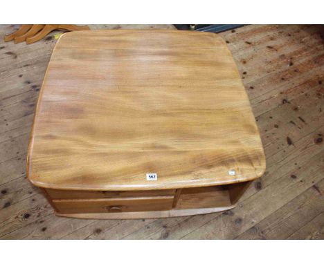 Ercol Windsor light elm two drawer low storage table, 40cm by 80cm.