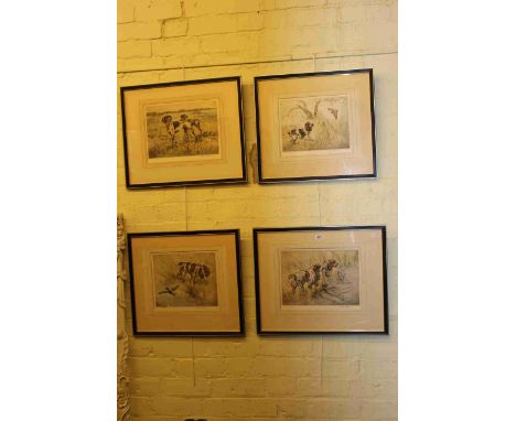Henry Wilkinson, set of four signed limited edition etchings of Spaniels and Pointers.