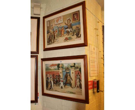 Pair framed Louis Wain prints and two unframed (4).
