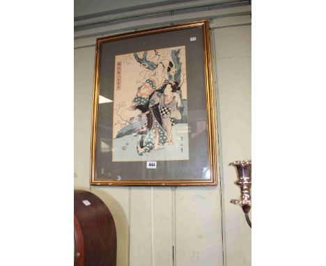 Eizan, wood block print of two Oriental ladies, framed, 55cm by 42cm overall.