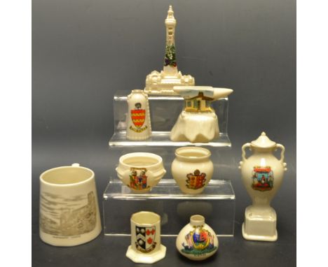 Crested China - a W H Goss mug with brown transfer of Dartmouth castle; others; assorted (9)