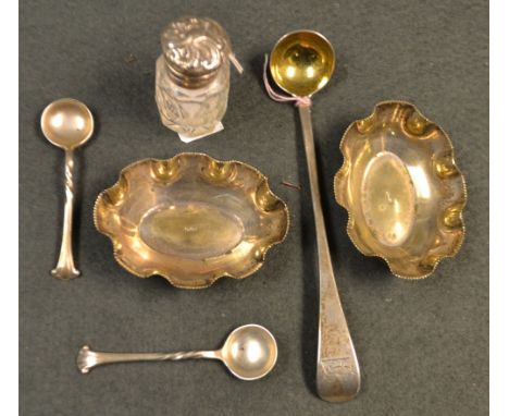 Silver - a silver topped scent bottle, Birmingham 1900;  a Victorian Old English spice ladle, George Angel, London 1857;  oth