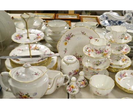 A Royal Crown Derby Posie dinner and tea service for six, including, tea pot, milk, sugar, salt, pepper, cake stand, bread an