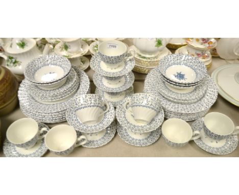A Royal Victoria Rose Bouquet pattern tea service including cups, saucers, side plates etc, printed marks