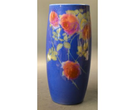 A Royal Doulton Titanium ware vase, painted with roses