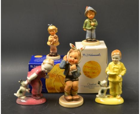 A Goebel Hummel figure, tooth ache; others heart & soul & cuddles; 1930's figures (5) 