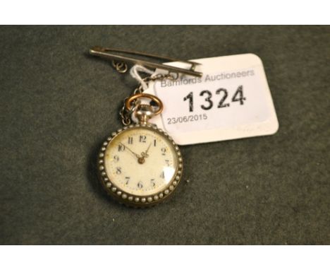 A lady's fob watch, set with pearls and stones, boxed
