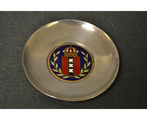 A silver and enamel pin dish